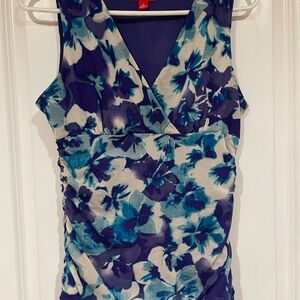 Elle Navy and Teal Floral Blouse